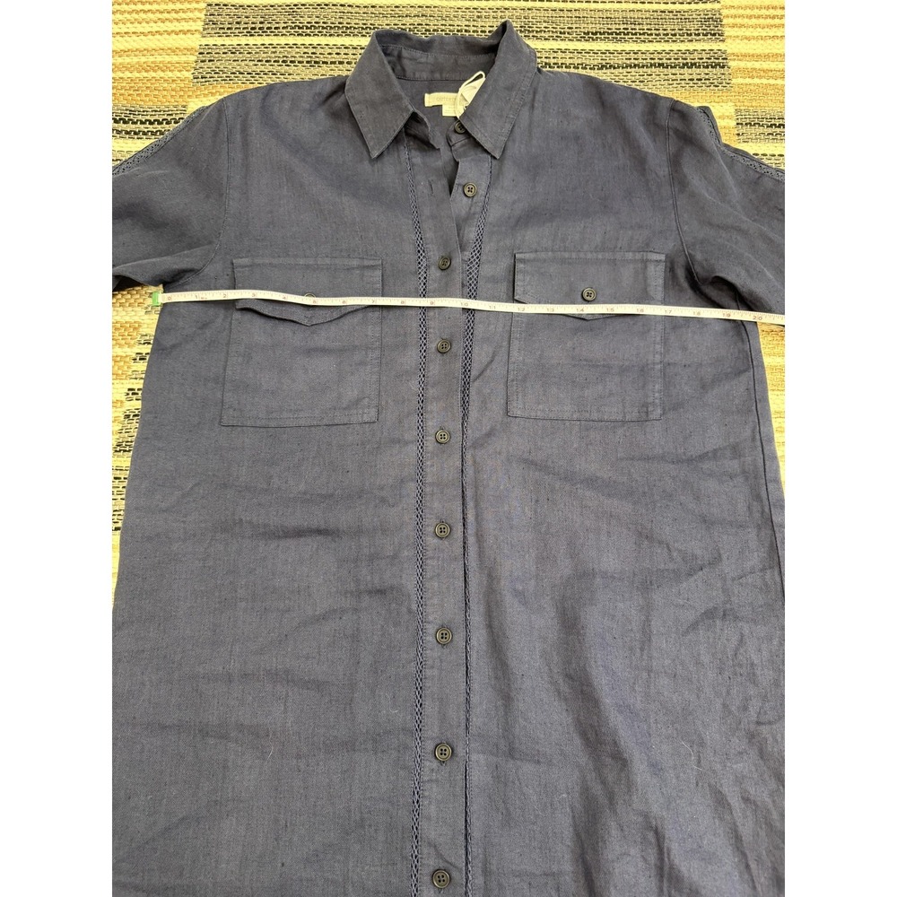 Outerknown Shirt Dress Women's XS Blue Linen Organic Cotton Crochet Long Sleeve - Picture 11 of 16
